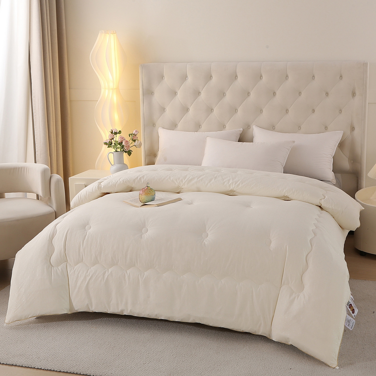 91家纺网 家纺一手货源 找家纺 金泰莱 2025新款A类针织澳洲进口压花羊毛被被子被芯 压花-米白