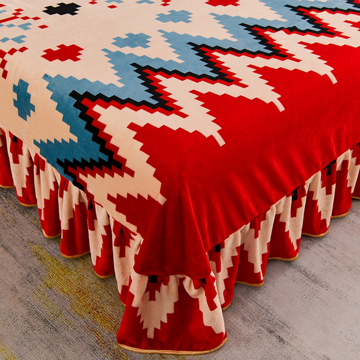 91家纺网 家纺一手货源 找家纺 梦宴 2025新款冬季牛奶绒加厚保暖床裙款法兰绒珊瑚绒四件套床上用品 童年回忆