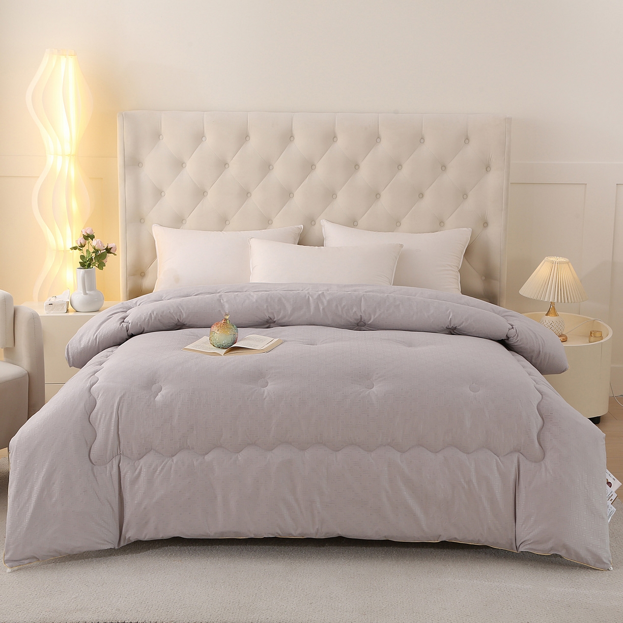 91家纺网 家纺一手货源 找家纺 金泰莱 2025新款A类针织澳洲进口压花羊毛被被子被芯 压花-浅灰