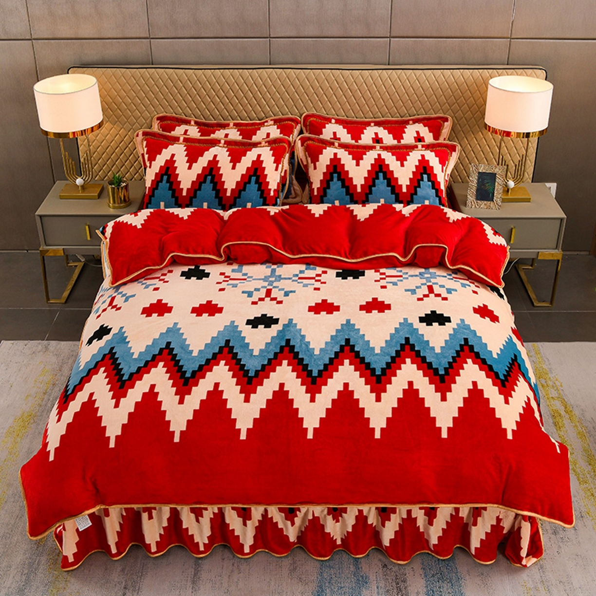 91家纺网 家纺一手货源 找家纺 梦宴 2025新款冬季牛奶绒加厚保暖床裙款法兰绒珊瑚绒四件套床上用品 童年回忆