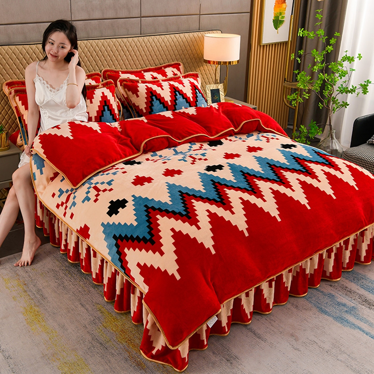 91家纺网 家纺一手货源 找家纺 梦宴 2025新款冬季牛奶绒加厚保暖床裙款法兰绒珊瑚绒四件套床上用品 童年回忆