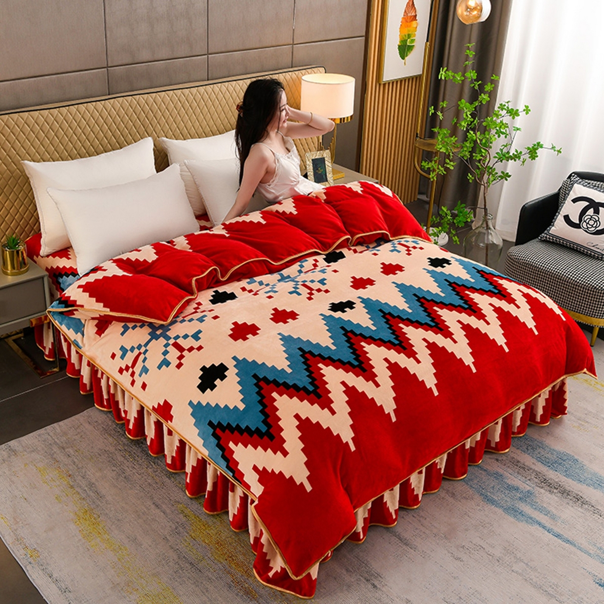 91家纺网 家纺一手货源 找家纺 梦宴 2025新款冬季牛奶绒加厚保暖床裙款法兰绒珊瑚绒四件套床上用品 童年回忆