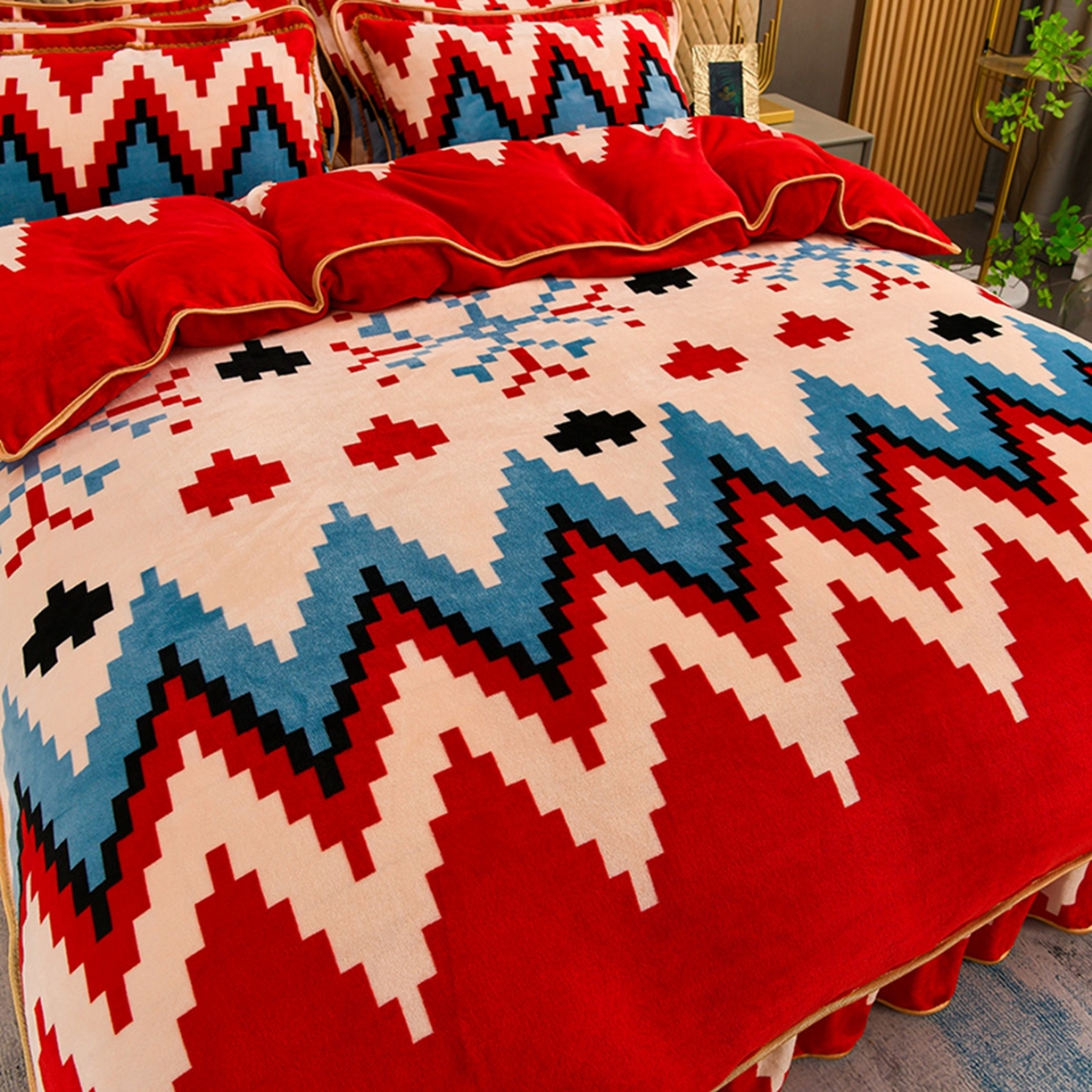 91家纺网 家纺一手货源 找家纺 梦宴 2025新款冬季牛奶绒加厚保暖床裙款法兰绒珊瑚绒四件套床上用品 童年回忆