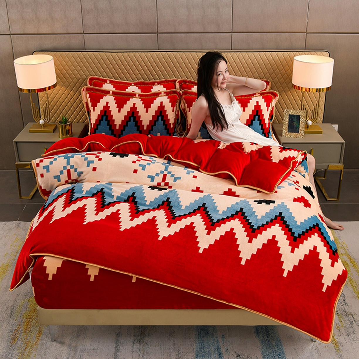 91家纺网 家纺一手货源 找家纺 梦宴 2025新款冬季牛奶绒加厚保暖床裙款法兰绒珊瑚绒四件套床上用品 童年回忆