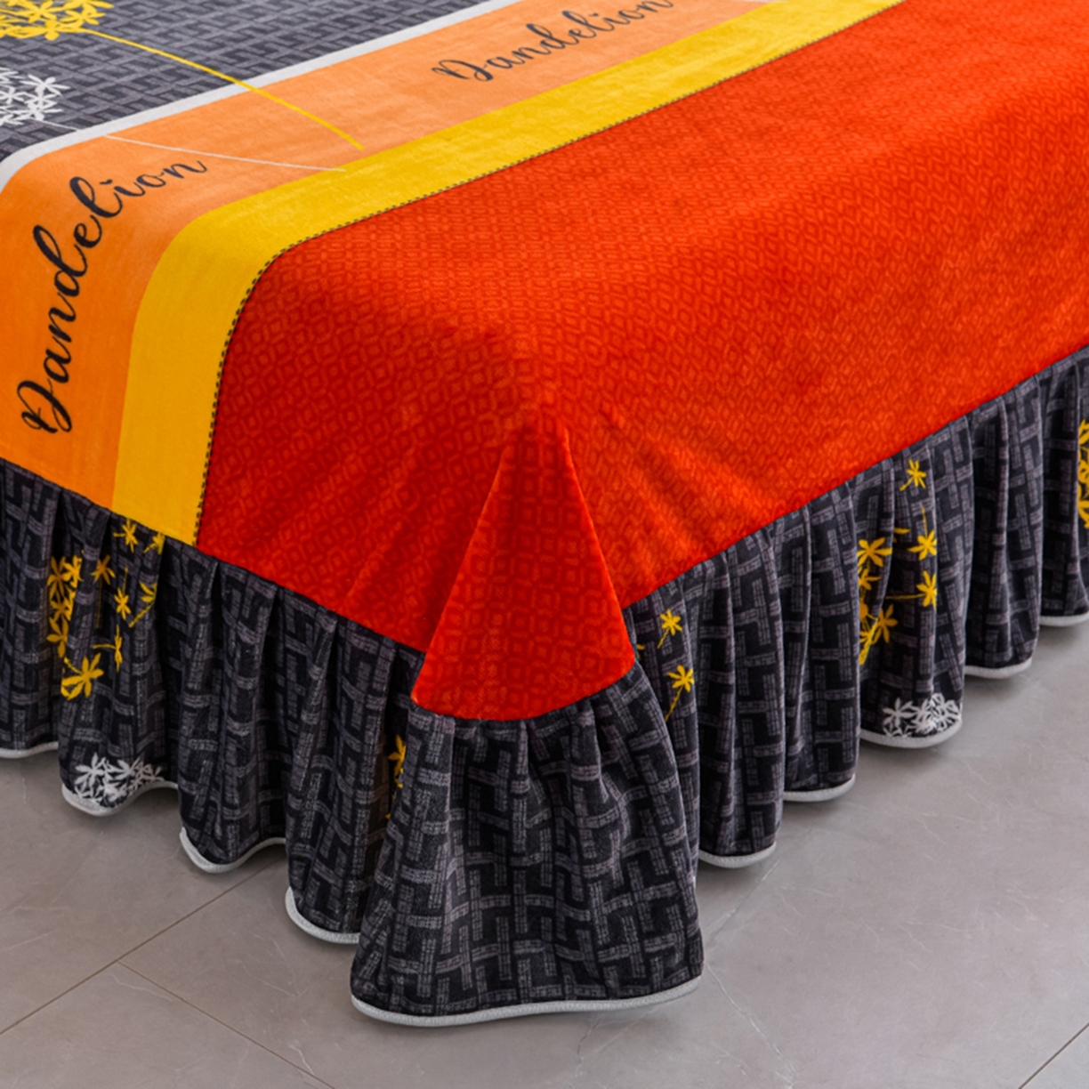 91家纺网 家纺一手货源 找家纺 梦宴 2025新款冬季牛奶绒加厚保暖床裙款法兰绒珊瑚绒四件套床上用品 心相随