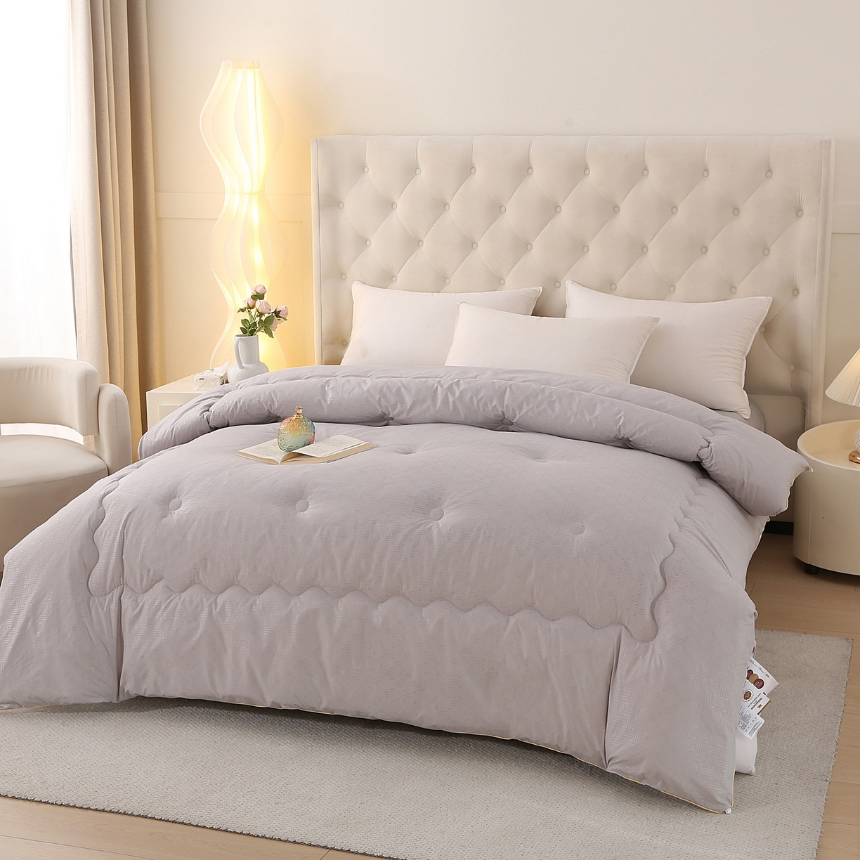 91家纺网 家纺一手货源 找家纺 金泰莱 2025新款A类针织澳洲进口压花羊毛被被子被芯 压花-浅灰