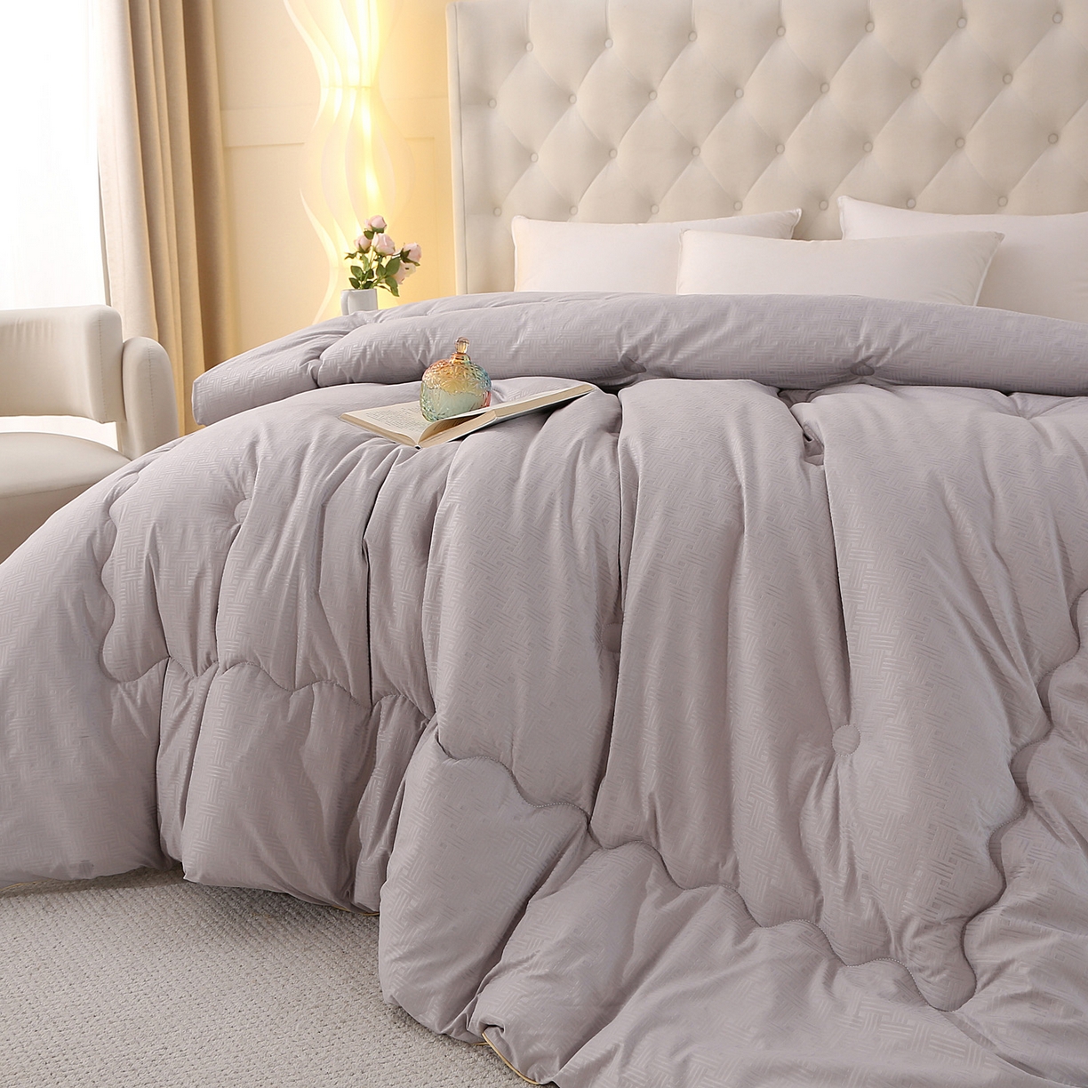 91家纺网 家纺一手货源 找家纺 金泰莱 2025新款A类针织澳洲进口压花羊毛被被子被芯 压花-浅灰