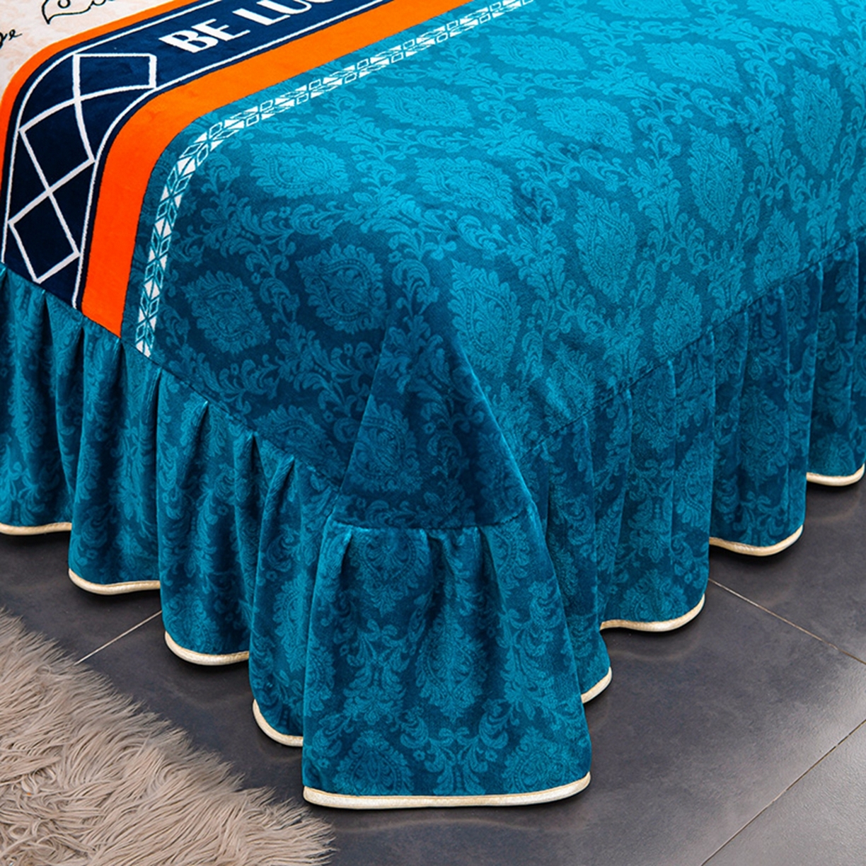 91家纺网 家纺一手货源 找家纺 梦宴 2025新款冬季牛奶绒加厚保暖床裙款法兰绒珊瑚绒四件套床上用品 幸福树