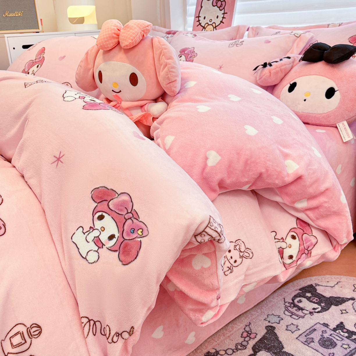 暮思家居 2025新款三丽鸥正版授权高克重200克加厚保暖卡通牛奶绒四件套 牛奶绒-兔妮美乐蒂