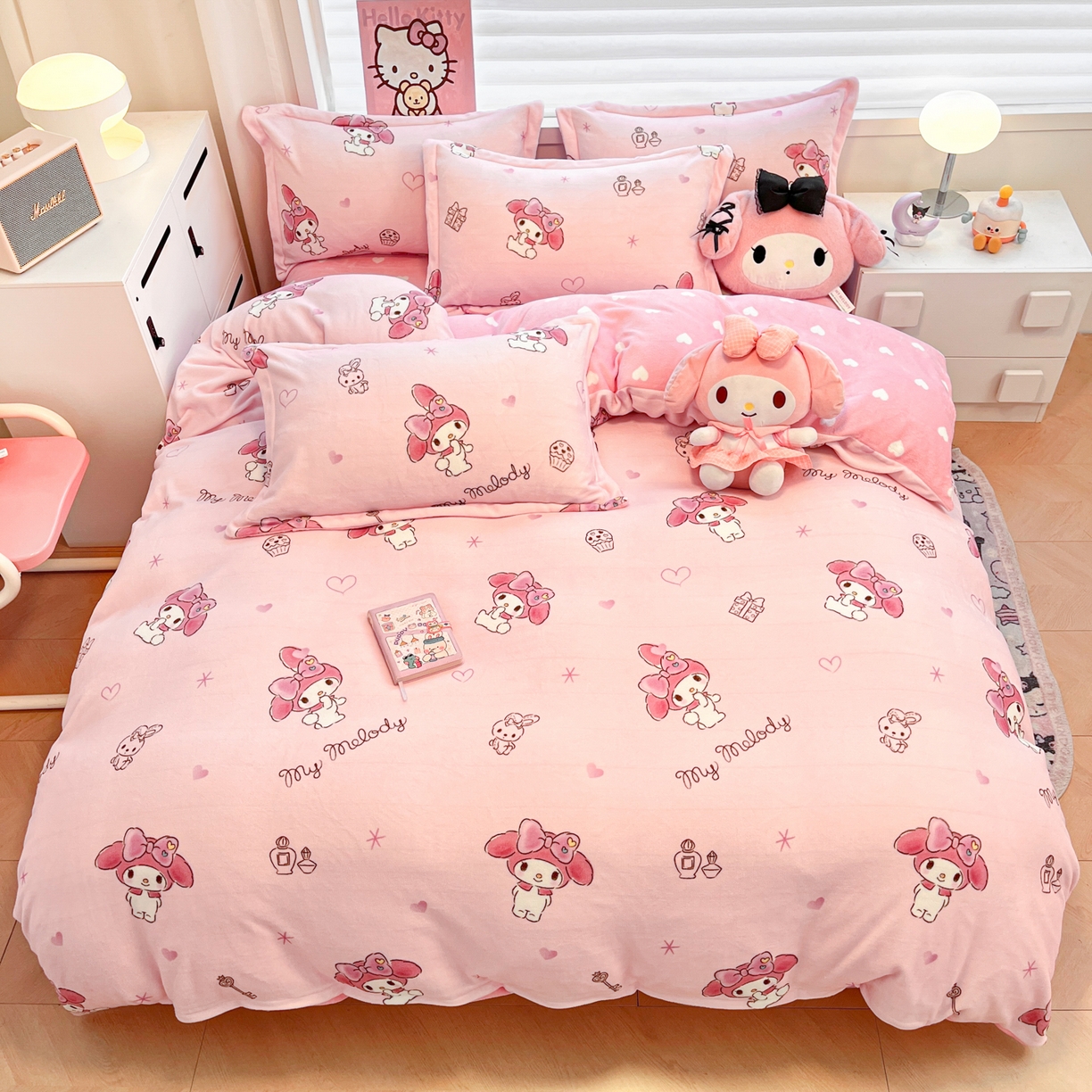 91家纺网 家纺一手货源 找家纺 暮思家居 2025新款三丽鸥正版授权高克重200克加厚保暖卡通牛奶绒四件套 牛奶绒-兔妮美乐蒂