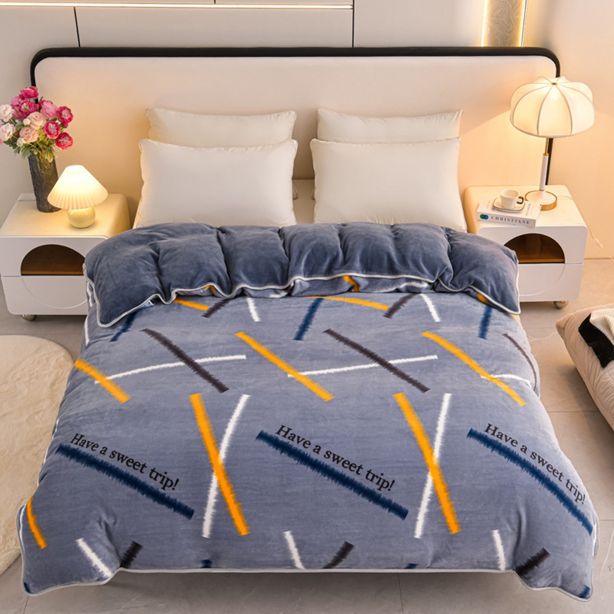 91家纺网 家纺一手货源 找家纺 梦宴 2025新款冬季牛奶绒加厚保暖床裙款法兰绒珊瑚绒四件套床上用品 休闲时光