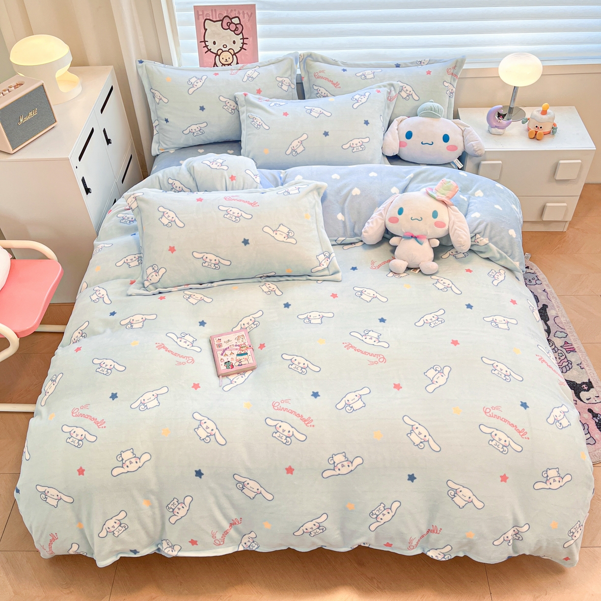 91家纺网 家纺一手货源 找家纺 暮思家居 2025新款三丽鸥正版授权高克重200克加厚保暖卡通牛奶绒四件套 牛奶绒-星星玉桂狗