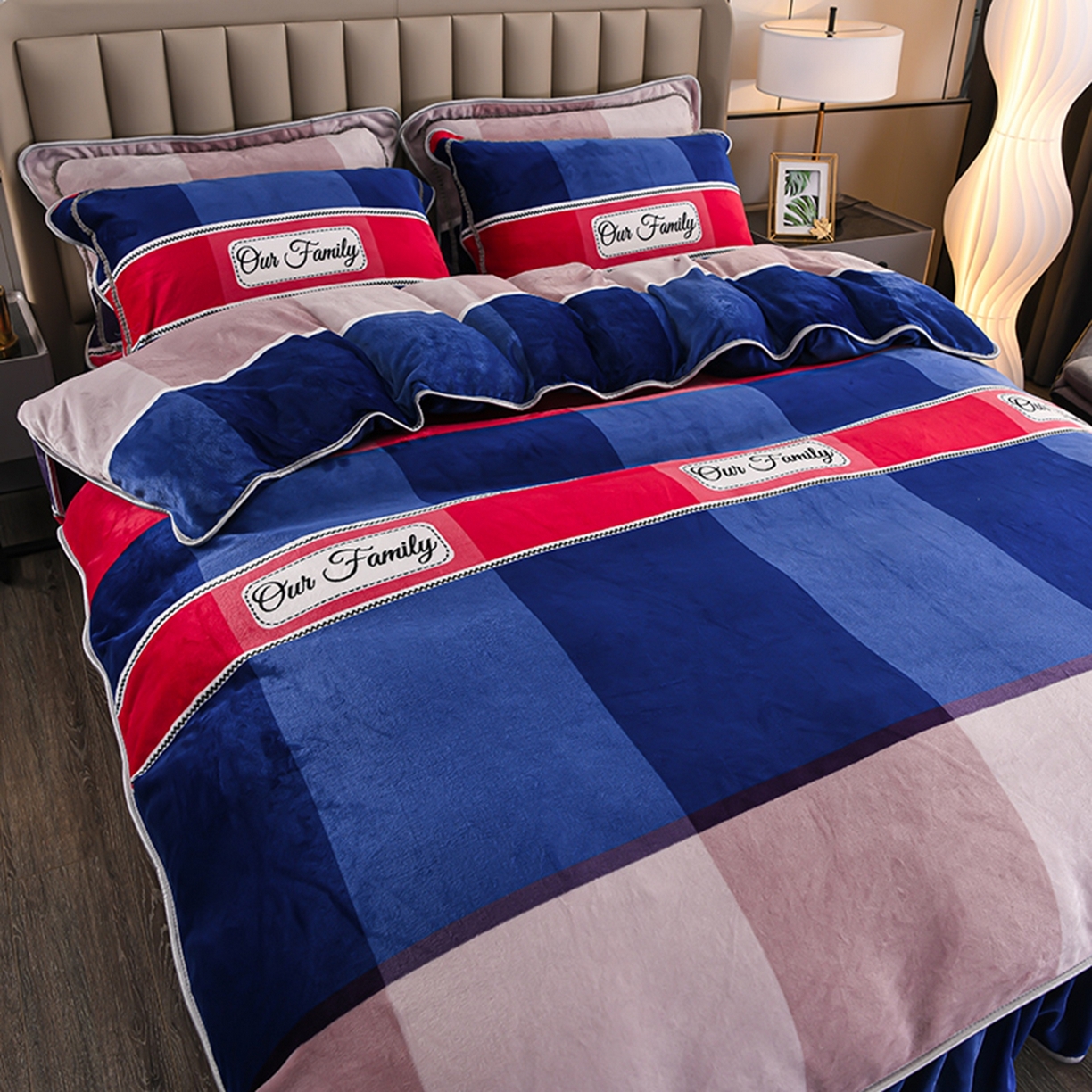 91家纺网 家纺一手货源 找家纺 梦宴 2025新款冬季牛奶绒加厚保暖床裙款法兰绒珊瑚绒四件套床上用品 雅阁