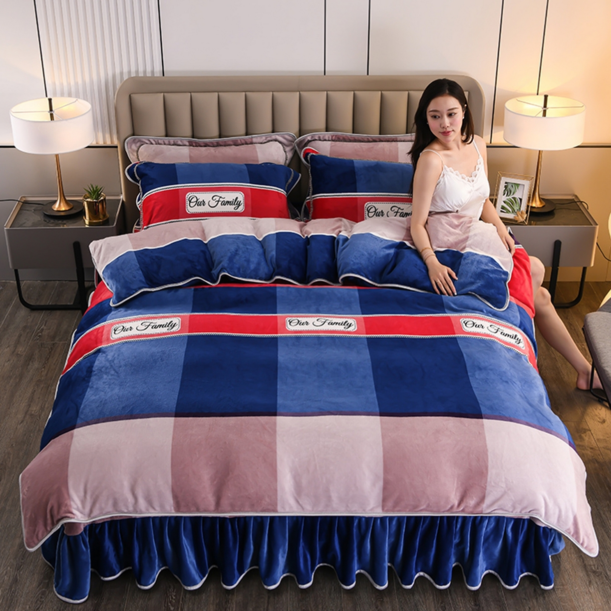 梦宴 2025新款冬季牛奶绒加厚保暖床裙款法兰绒珊瑚绒四件套床上用品 雅阁