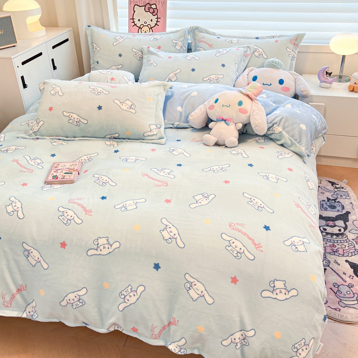 91家纺网 家纺一手货源 找家纺 暮思家居 2025新款三丽鸥正版授权高克重200克加厚保暖卡通牛奶绒四件套 牛奶绒-星星玉桂狗