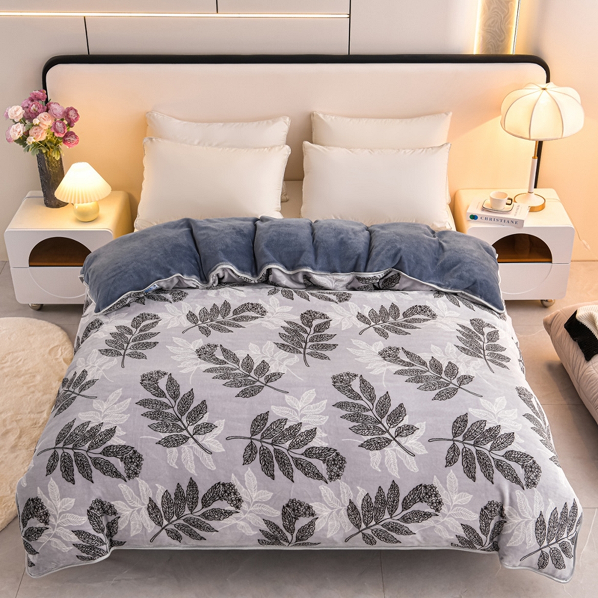 91家纺网 家纺一手货源 找家纺 梦宴 2025新款冬季牛奶绒加厚保暖床裙款法兰绒珊瑚绒四件套床上用品 叶语