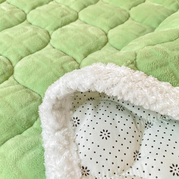 91家纺网 家纺一手货源 找家纺 正邦家纺 2025新款加厚全消光牛奶绒夹棉床褥高克重5D雕花牛奶绒单人床上下铺床护垫 苹果绿