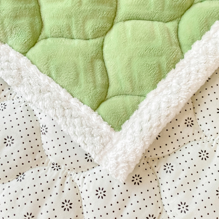 91家纺网 家纺一手货源 找家纺 正邦家纺 2025新款加厚全消光牛奶绒夹棉床褥高克重5D雕花牛奶绒单人床上下铺床护垫 苹果绿