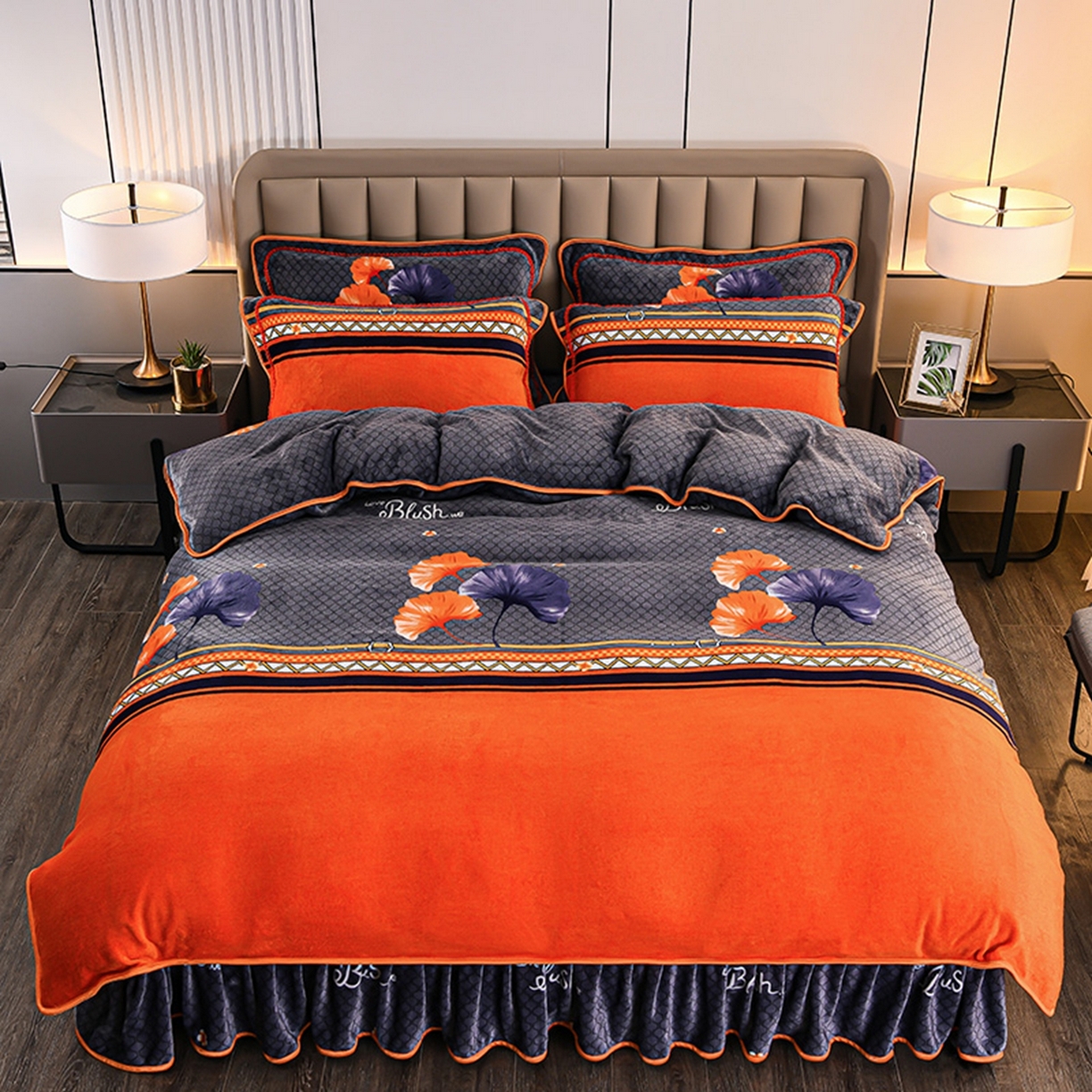 91家纺网 家纺一手货源 找家纺 梦宴 2025新款冬季牛奶绒加厚保暖床裙款法兰绒珊瑚绒四件套床上用品 一生相伴