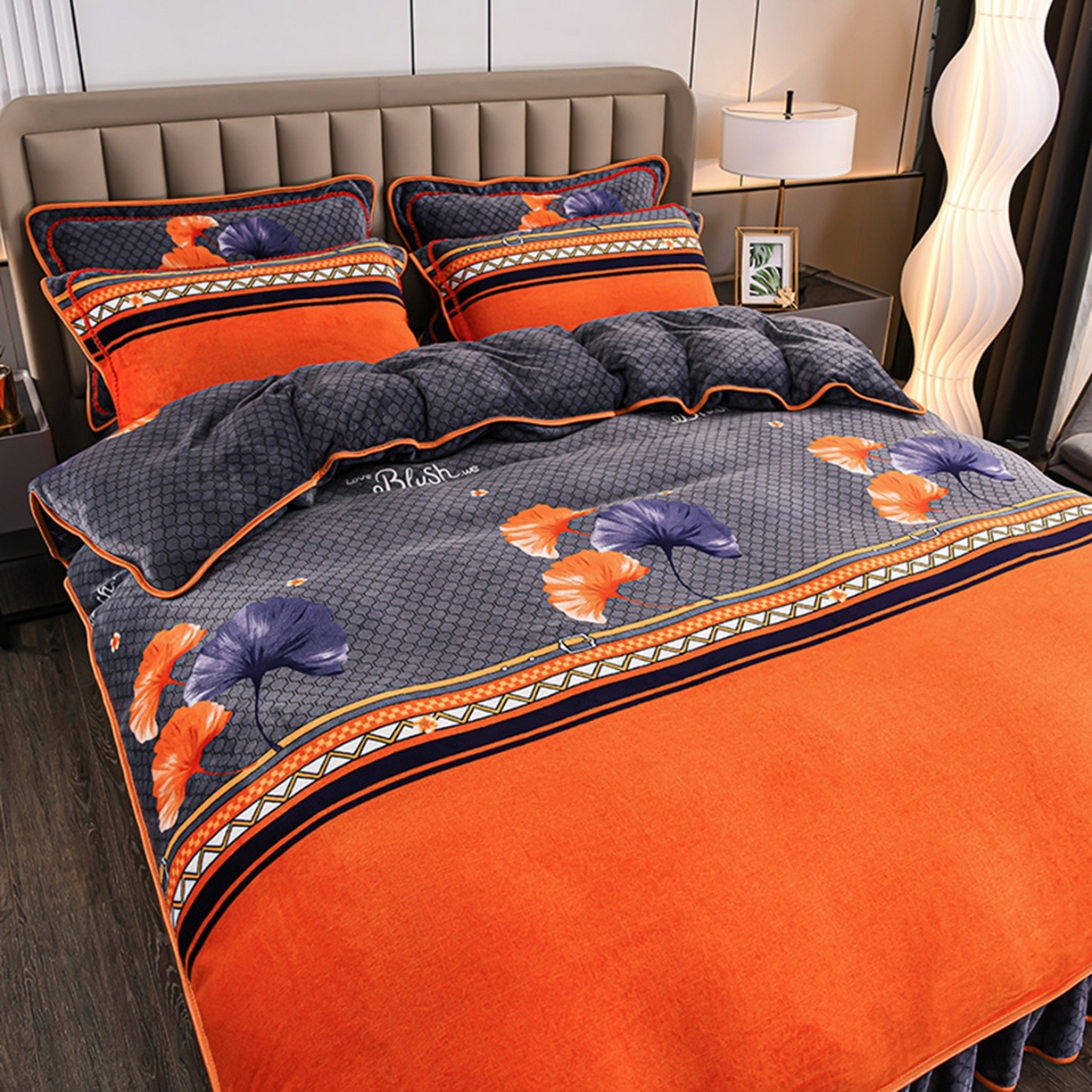 91家纺网 家纺一手货源 找家纺 梦宴 2025新款冬季牛奶绒加厚保暖床裙款法兰绒珊瑚绒四件套床上用品 一生相伴