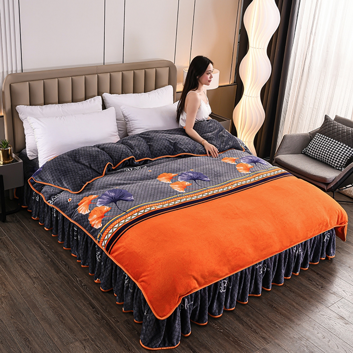 91家纺网 家纺一手货源 找家纺 梦宴 2025新款冬季牛奶绒加厚保暖床裙款法兰绒珊瑚绒四件套床上用品 一生相伴