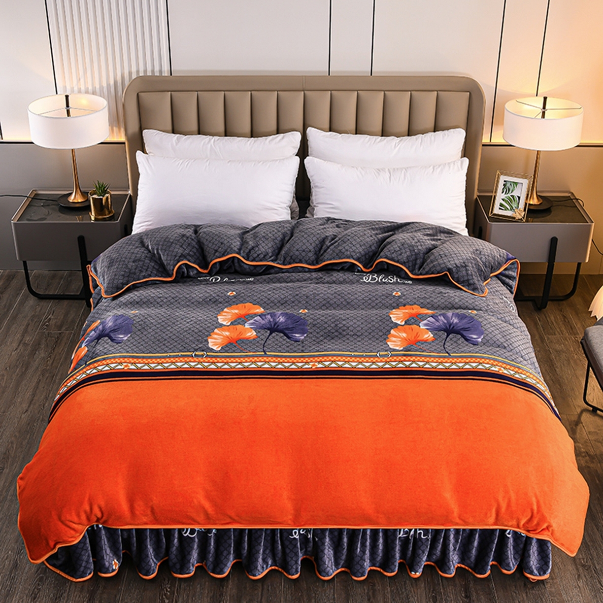 91家纺网 家纺一手货源 找家纺 梦宴 2025新款冬季牛奶绒加厚保暖床裙款法兰绒珊瑚绒四件套床上用品 一生相伴