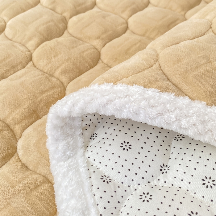 91家纺网 家纺一手货源 找家纺 正邦家纺 2025新款加厚全消光牛奶绒夹棉床褥高克重5D雕花牛奶绒单人床上下铺床护垫 沙茶色