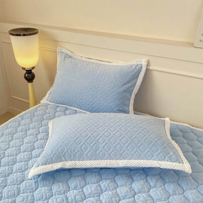 91家纺网 家纺一手货源 找家纺 正邦家纺 2025新款加厚全消光牛奶绒夹棉床褥高克重5D雕花牛奶绒单人床上下铺床护垫 月蓝