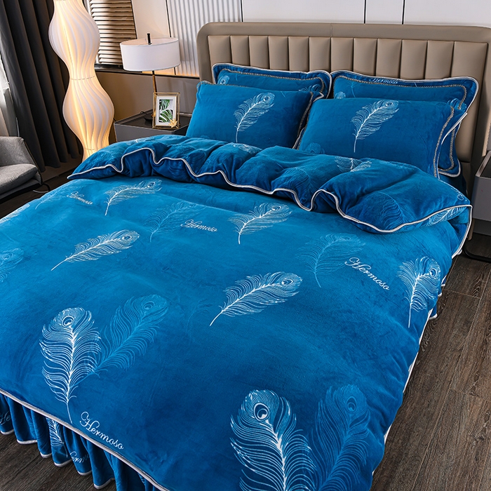 91家纺网 家纺一手货源 找家纺 （总）梦宴 2025新款冬季牛奶绒加厚保暖床裙款法兰绒珊瑚绒四件套