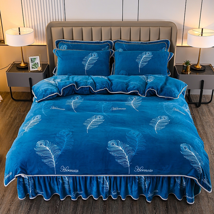 91家纺网 家纺一手货源 找家纺 （总）梦宴 2025新款冬季牛奶绒加厚保暖床裙款法兰绒珊瑚绒四件套