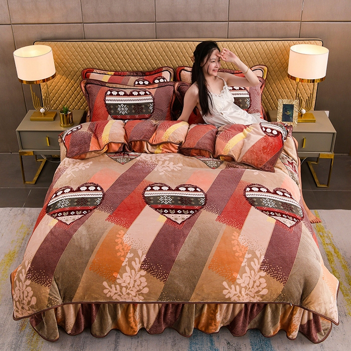 91家纺网 家纺一手货源 找家纺 （总）梦宴 2025新款冬季牛奶绒加厚保暖床裙款法兰绒珊瑚绒四件套