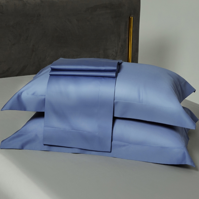 91家纺网 家纺一手货源 找家纺 柔觉家纺 2025新款100支长绒棉A类纯色双拼素色全棉四件套 海蓝-雅致银