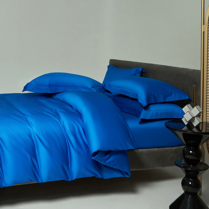 91家纺网 家纺一手货源 找家纺 柔觉家纺 2025新款100支长绒棉A类纯色双拼素色全棉四件套 活力蓝