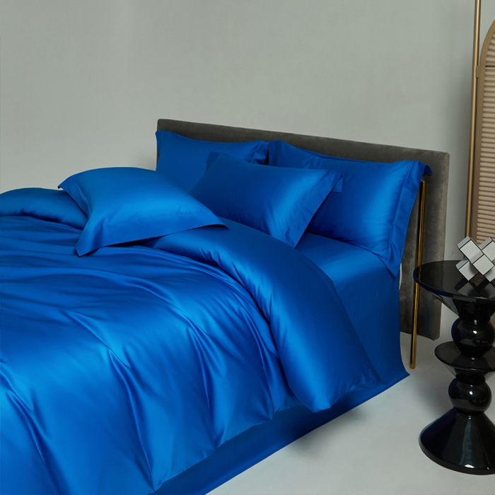 91家纺网 家纺一手货源 找家纺 柔觉家纺 2025新款100支长绒棉A类纯色双拼素色全棉四件套 活力蓝