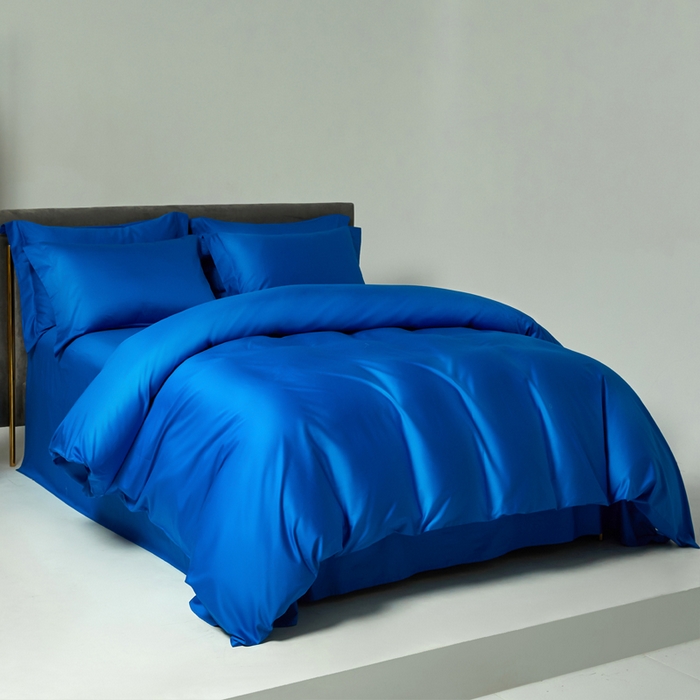 91家纺网 家纺一手货源 找家纺 柔觉家纺 2025新款100支长绒棉A类纯色双拼素色全棉四件套 活力蓝