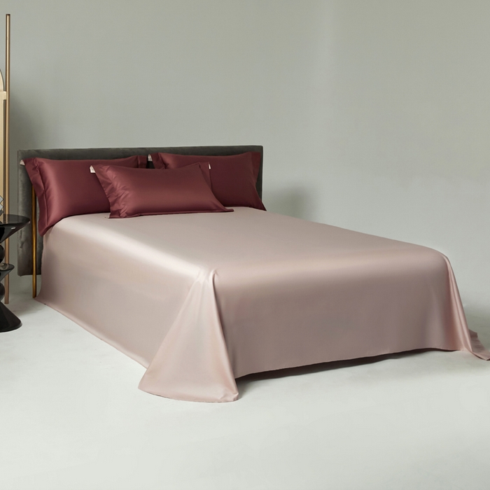 91家纺网 家纺一手货源 找家纺 柔觉家纺 2025新款100支长绒棉A类纯色双拼素色全棉四件套 可可咖-浅粉