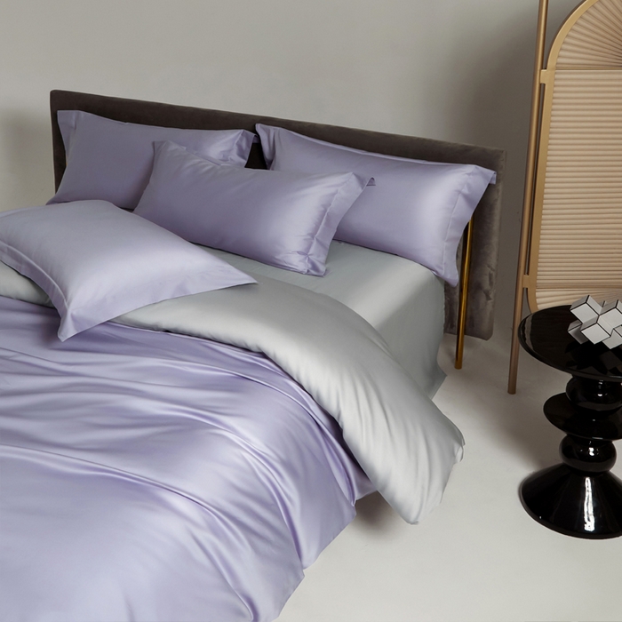 91家纺网 家纺一手货源 找家纺 柔觉家纺 2025新款100支长绒棉A类纯色双拼素色全棉四件套 奶油紫