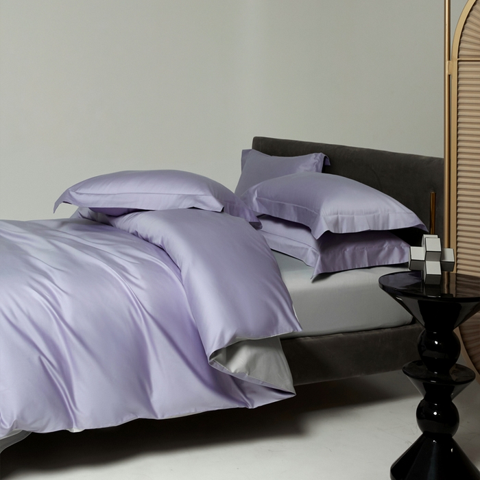 91家纺网 家纺一手货源 找家纺 柔觉家纺 2025新款100支长绒棉A类纯色双拼素色全棉四件套 奶油紫-星光银
