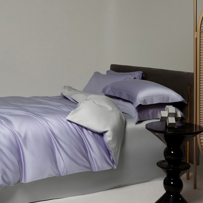 柔觉家纺 2025新款100支长绒棉A类纯色双拼素色全棉四件套 奶油紫-星光银