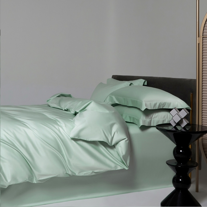 柔觉家纺 2025新款100支长绒棉A类纯色双拼素色全棉四件套 嫰果绿