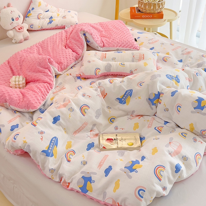 91家纺网 家纺一手货源 找家纺 十九色 2025新款婴幼儿安抚豆豆被全棉华夫格豆豆被一体款+可拆款（可机洗） 可拆款 -飞行日记