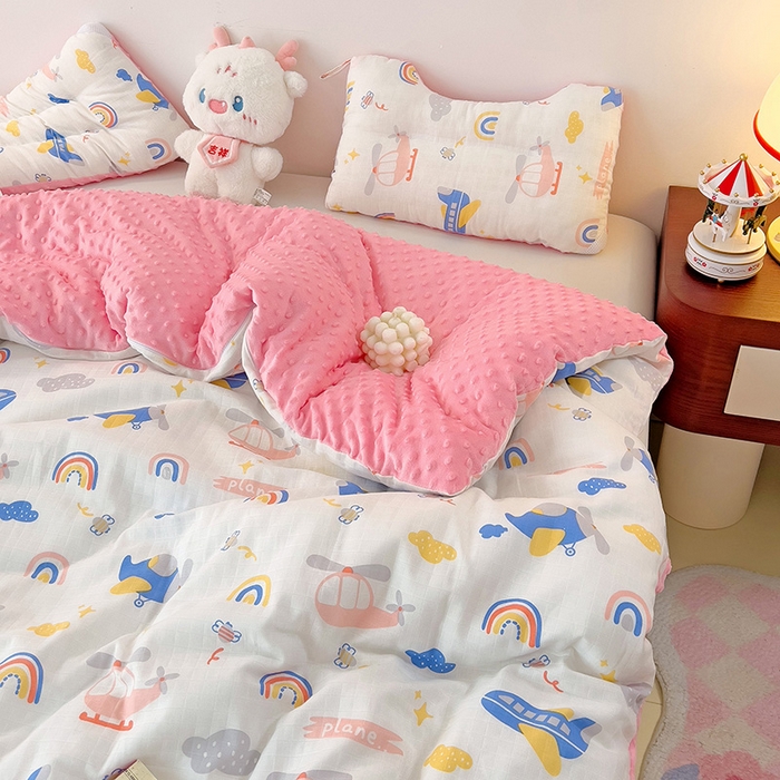 91家纺网 家纺一手货源 找家纺 十九色 2025新款婴幼儿安抚豆豆被全棉华夫格豆豆被一体款+可拆款（可机洗） 可拆款 -飞行日记