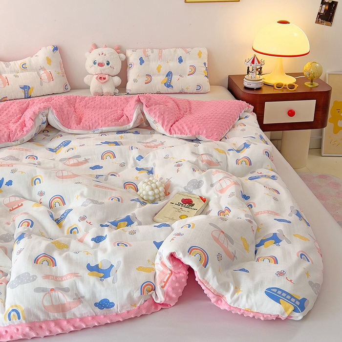 91家纺网 家纺一手货源 找家纺 十九色 2025新款婴幼儿安抚豆豆被全棉华夫格豆豆被一体款+可拆款（可机洗） 可拆款 -飞行日记