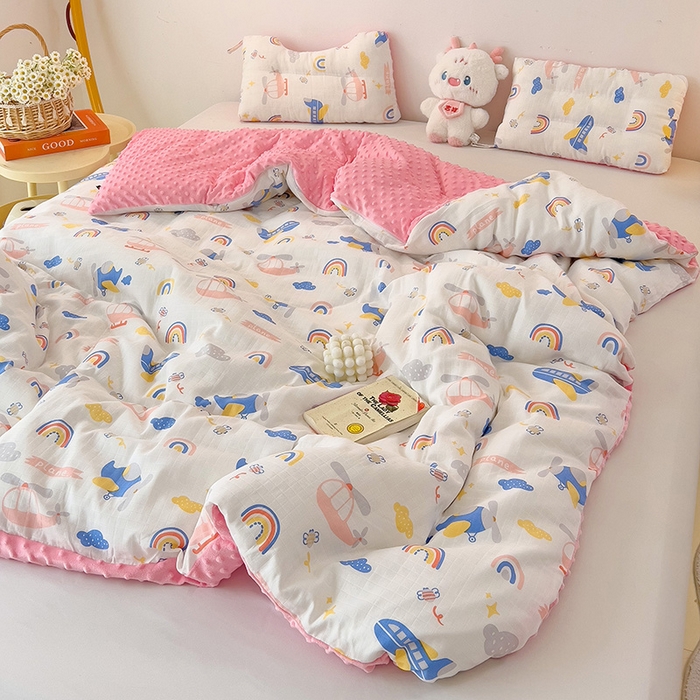 91家纺网 家纺一手货源 找家纺 十九色 2025新款婴幼儿安抚豆豆被全棉华夫格豆豆被一体款+可拆款（可机洗） 可拆款 -飞行日记