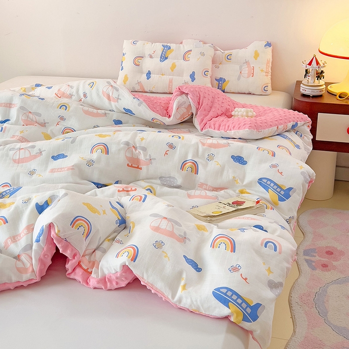 91家纺网 家纺一手货源 找家纺 十九色 2025新款婴幼儿安抚豆豆被全棉华夫格豆豆被一体款+可拆款（可机洗） 可拆款 -飞行日记