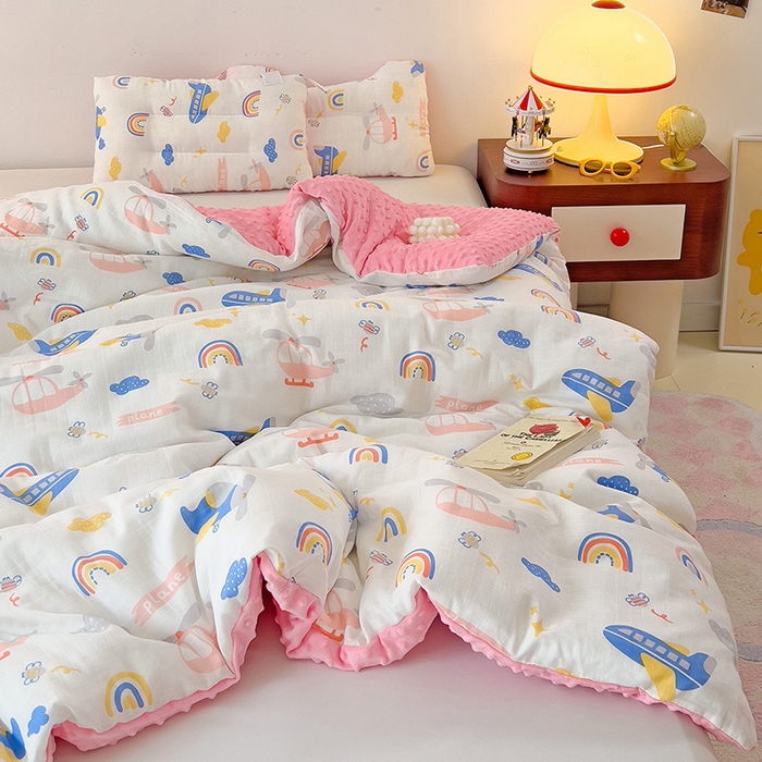 91家纺网 家纺一手货源 找家纺 十九色 2025新款婴幼儿安抚豆豆被全棉华夫格豆豆被一体款+可拆款（可机洗） 可拆款 -飞行日记