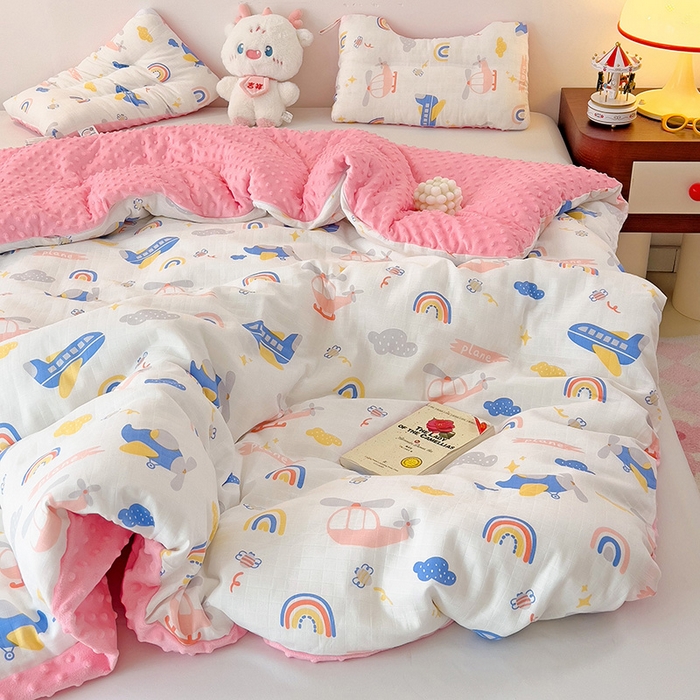 91家纺网 家纺一手货源 找家纺 十九色 2025新款婴幼儿安抚豆豆被全棉华夫格豆豆被一体款+可拆款（可机洗） 可拆款 -飞行日记