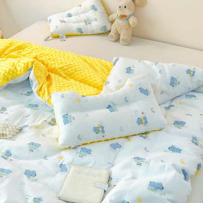 91家纺网 家纺一手货源 找家纺 十九色 2025新款婴幼儿安抚豆豆被全棉华夫格豆豆被一体款+可拆款（可机洗） 可拆款-河马宝宝