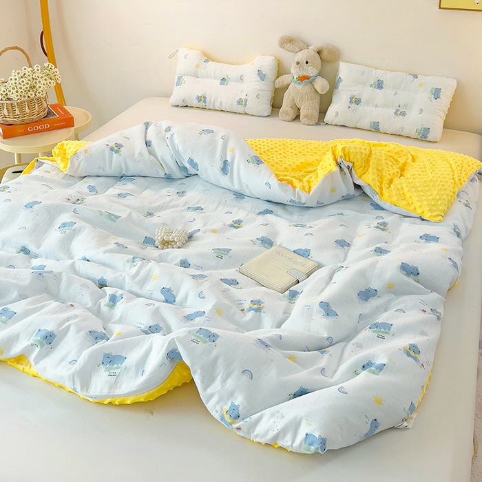 91家纺网 家纺一手货源 找家纺 十九色 2025新款婴幼儿安抚豆豆被全棉华夫格豆豆被一体款+可拆款（可机洗） 可拆款-河马宝宝