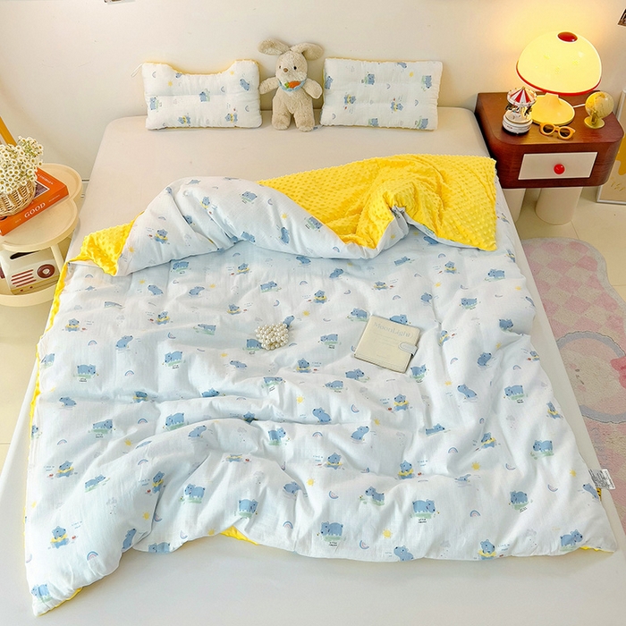 十九色 2025新款婴幼儿安抚豆豆被全棉华夫格豆豆被一体款+可拆款（可机洗） 可拆款-河马宝宝